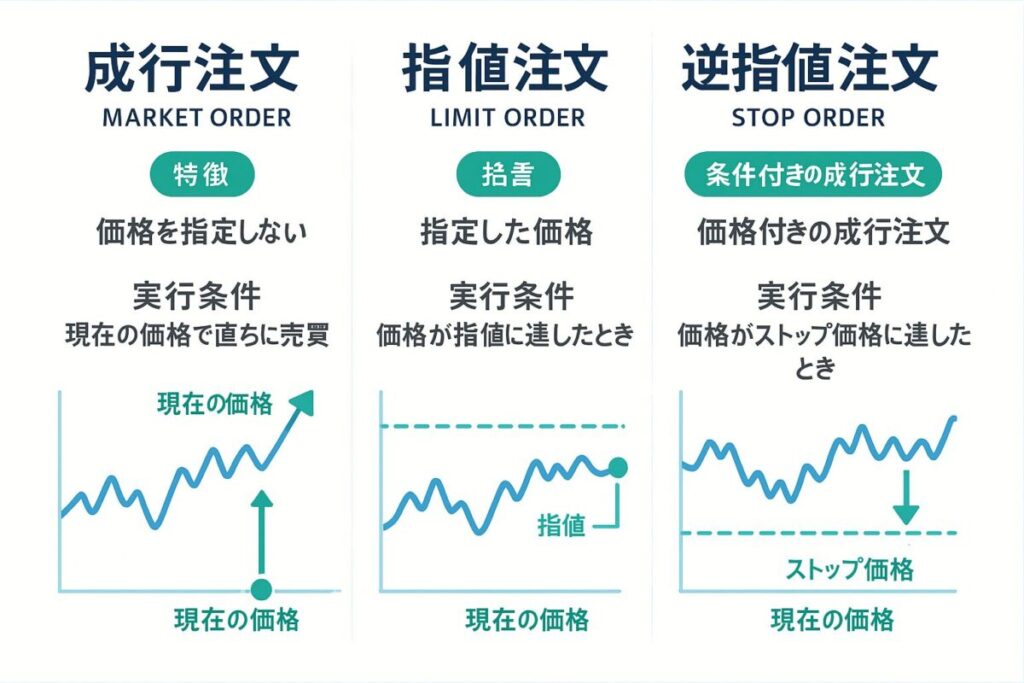 成行注文・指値注文・逆指値注文の違い